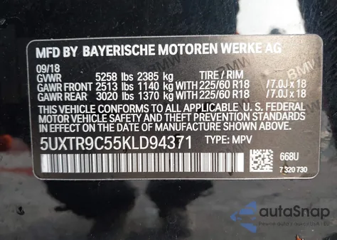 2019 BMW X3 xDrive30I z USA, uszkodzony, nr VIN 5UXTR9C55KLD94371
